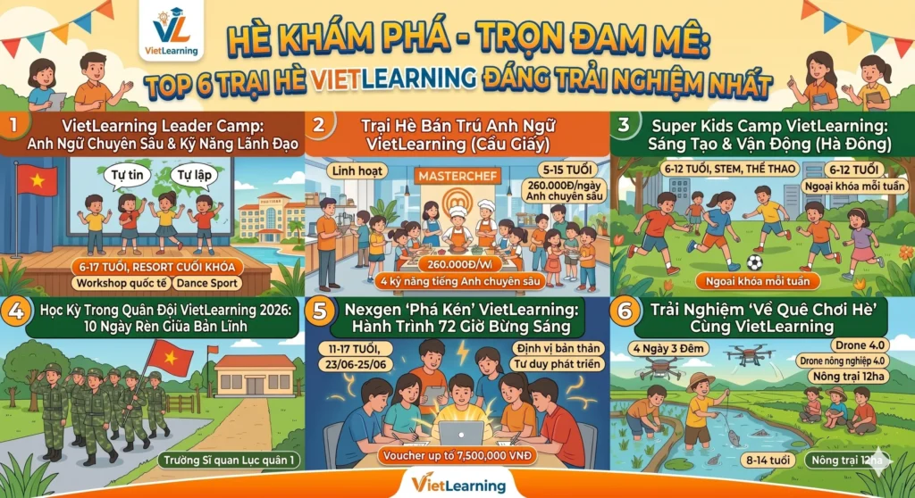 HÈ KHÁM PHÁ – TRỌN ĐAM MÊ: TOP 6 TRẠI HÈ VIETLEARNING ĐÁNG TRẢI NGHIỆM NHẤT